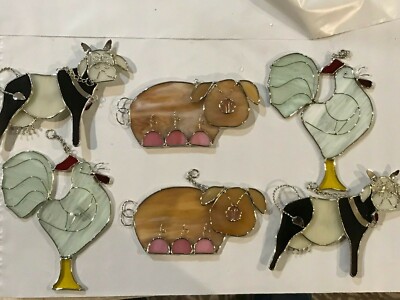 6-Piece Set Stained Glass 6- inch Farm Animals Sun Catchers  [9046-4]