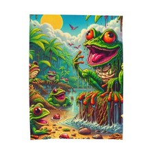 Velveteen Plush Blanket Retro 80s Style Cartoon Rain Forest Frog DMT Nature Toad