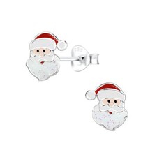 Silver Santa Claus Stud Earrings - 925 Sterling Silver Women's Jewelry