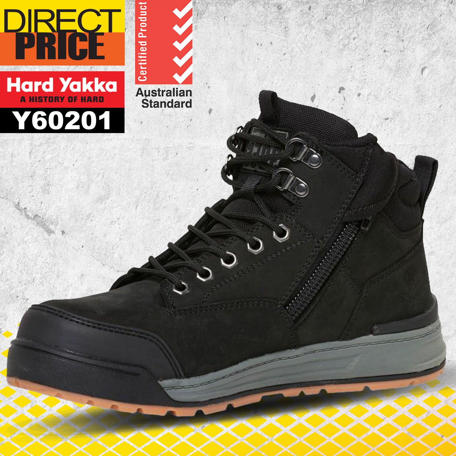 Hard Yakka Work Boots Ankle Jogger 3056 Lace with Zip Black Y60201 NEW