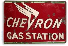 TIN SIGN Chevron Gas Station, Oil, Auto Shop, Rustic, Retro, Garage Decor, A287