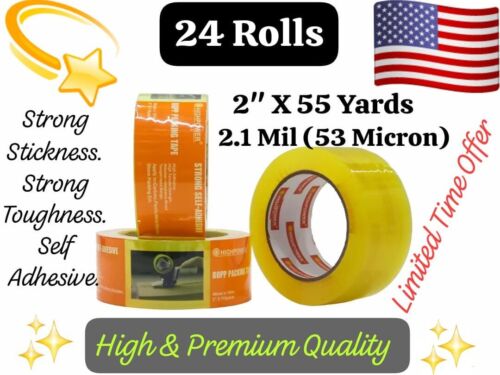 24 Rotoli 2.1Mil 53Micron X 2" X 55Yrd Cartone Forte Sigillante Imballaggio Nastro Scatola Spedizione