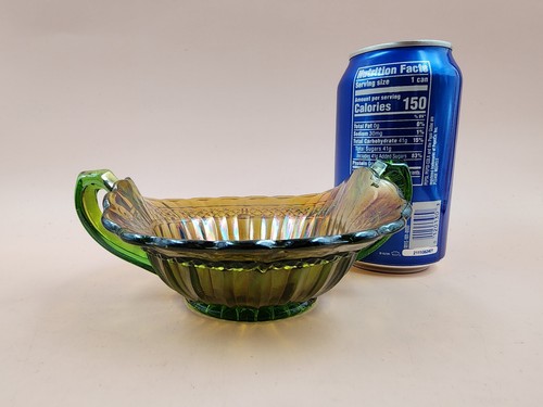 Vintage Northwood Carnival Glass Green Luster Flute 2 Handled 6" Candy/Nut Dish - Picture 8 of 10