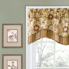 Waverly Valance Curtain Navarra Antique Beige Scallop Floral Stripe 52X16" New
