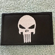 PUNISHER SKULL 2x3 Embroidered Morale Patch Hook Backing Brand New