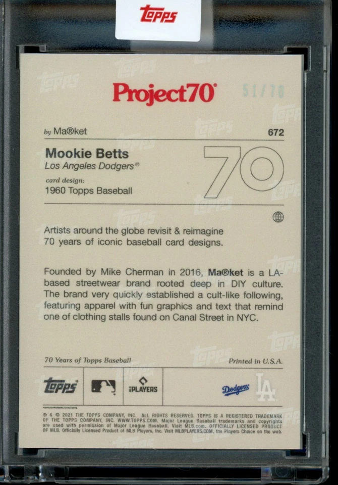 2021 Topps Project 70 Card #672 Mookie Betts 1960 by Ma®ket Rainbow Foil 51/70 - Image 2 of 2