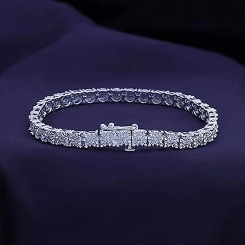 Pulseira de tênis folheada a ouro 14K com diamante natural branco 1/4 quilate - Imagem 2 de 4