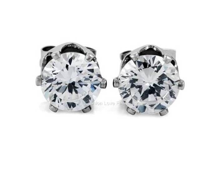 1 PAIR CZ CLEAR SQUARE/ROUND MAGNETIC Clip-On EARRINGS STUDS Men Women