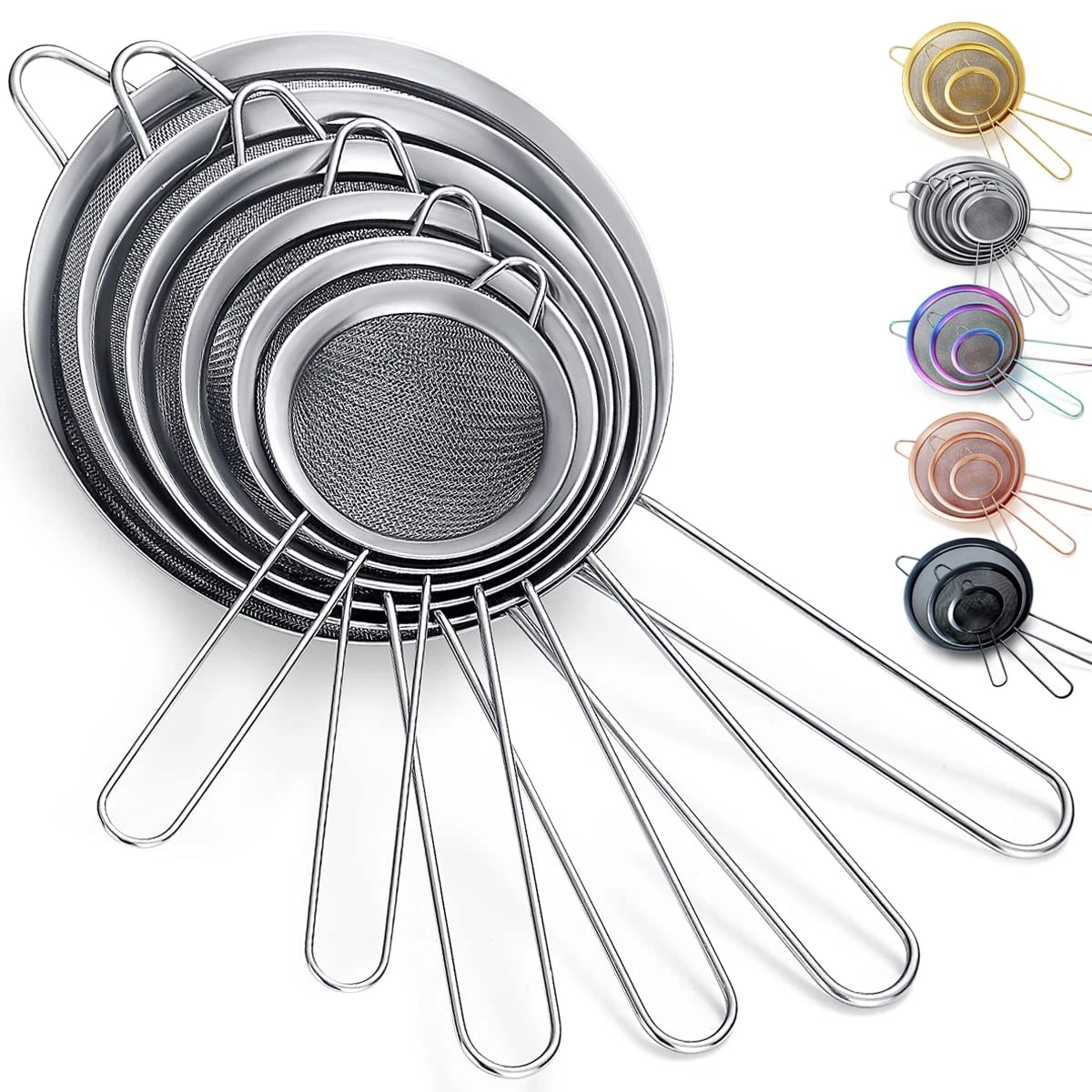 Fine Mesh Strainer 6 Pieces Set, Flour Sifter For Baking, Stainless Steel Cla...