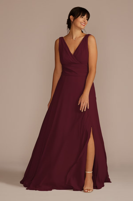 knee length dresses for ladies Zapakasa Women Pine Bridesmaid Dress A Line Spaghetti Straps Chiffon Long  Wedding Party Dress with Lace Up Back main image 0