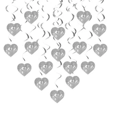 Silver Party Hanging Swirl Decorations Heart Wedding Birthday Valentines Day