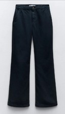 Zara Womens Chino Pants US 6 UK 10 Navy Blue Wide Leg High Waist 6147/068 NWT