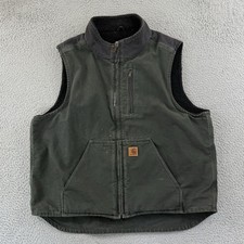 Vintage Carhartt Vest Mens XL Green V33-DKB Duck Sherpa Lined Workwear Outdoor