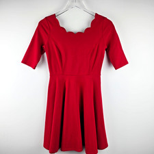 Lulus Women's S Red Skater Dress 3/4 Sleeve Fit Flare Cocktail Party Thick Knit