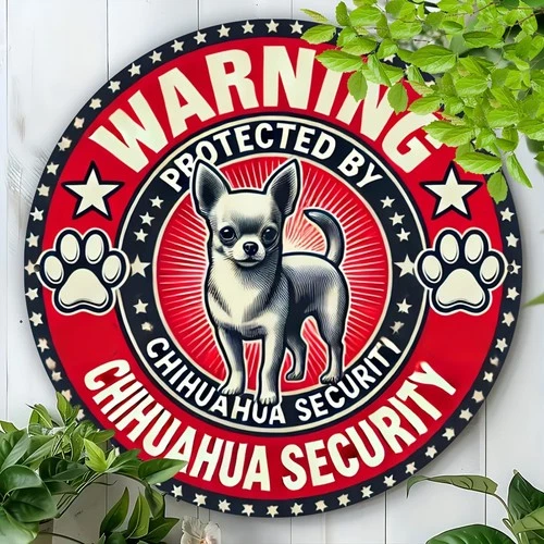 Vintage Chihuahua Security Warning Sign - Tin Metal Signs Aluminum Foil Engraved