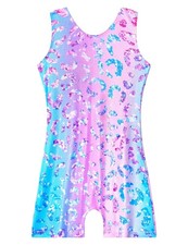 Girls Leotards for Gymnastics Size 8-9 Years Old Pink Green Purple Leopard Pr...