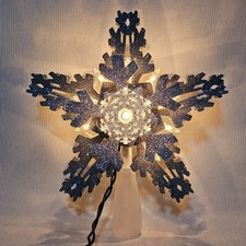 Christmas Tree Topper 8.5-in Star Lighted Silver Reversible 30-inch Cord Glitter