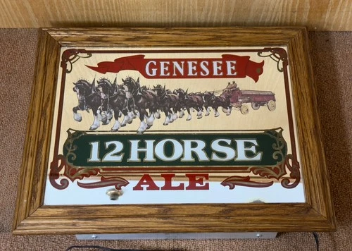Vintage 1950's Genesee 12 Horse Beer Bar Tavern  15 x 19" Lighted Sign WORKS!