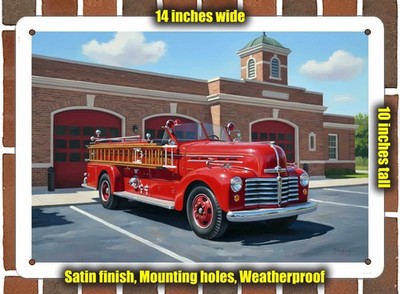 Metal Sign - 1952 Seagrave 900 Fire Truck Oil Painting - 14x10