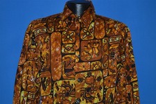 vintage 60s DA VINCI TIKI TRIBAL LS BARK CLOTH ALOHA HAWAIIAN SHIRT MEDIUM M