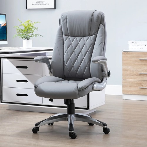 New High Back Executive Chair Home Office Faux Leather Swivel W/ Flip-up Arm Uk - Picture 1 of 11