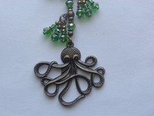 OCTOPUS NAUTICAL BRONZE SUNCATCHER CRYSTAL BEADS KEYCHAIN PURSE CLIP BAG CHARM