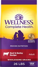 26LB Wellness Complete Health Dry Dog Food,Wholesome Grains,Beef Barley & Recipe 2.79 per pound