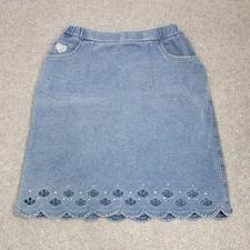 Quacker Factory DreamJeannes Skort Women XS Blue Denim Scallop Hem Rhinestone 90