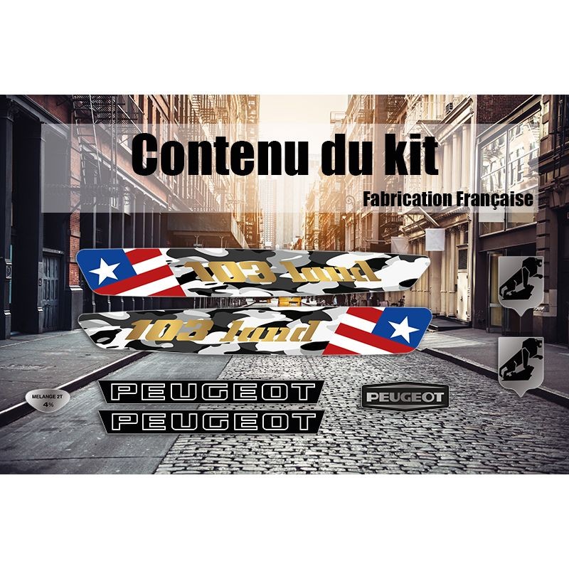 Kit déco Peugeot 103 Land autocollants camouflage 05 pour habillage réservoir et cadre