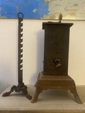 Antico Girarrosto a Carica Meccanica con Reggispiedo - Fine '800 - H 46 cm