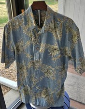 Cooke Street Honolulu Hawaiian Shirt Men L Green Blue Leaf Tropical Aloha Button