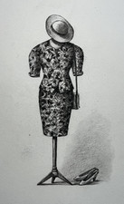 Fashion model ORIGINAL DRAWING haute couture XX°