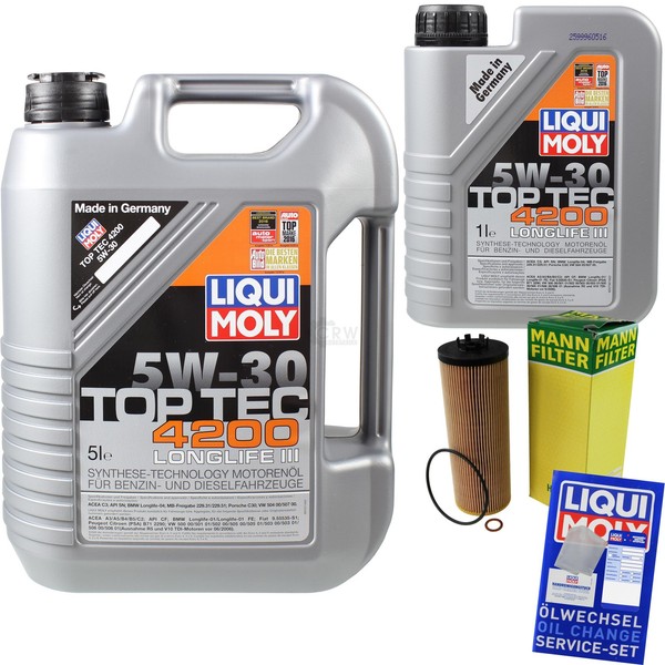 Mann Inspektionspaket 6L Liqui Moly Top Tec 4200 5W-30 FüR Audi A6 Avant 2.5 TDI-image
