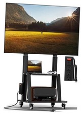 Mobile TV Cart with Power Outlet, Rolling TV Stand on Wheels Flat 32-83 inch