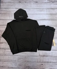 NEW Fear of God Essentials Set Hoodie & Relaxed Sweatpant Stretch Limo Black