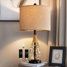 Bedside Table Lamp with USB, 23    Black Modern Nightstand Lamps for Bedroom, Ret