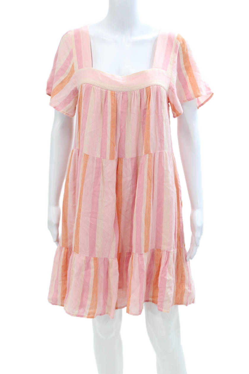 Rails Womens Linen Blend Striped Square Neck Short Sleeve Dress Pink Size XSFree Shipping in US $100+ Orders | $6.95 Orders Below