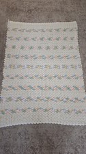 Handmade Crochet Baby Blanket Yellow Pink Green Shower Gift Birth Afghan 55"X40"