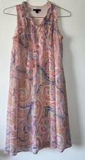 Tommy Hilfiger Pink Blue Paisley Ruffle Neck Sleeveless Chiffon Shift Dress S P