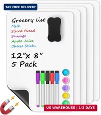 MaxGear Magnetic Whiteboard for Fridge 12x8 White 5 Pack Strong Magnet, Dry Er