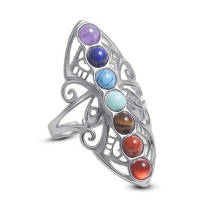 Authentic 7 Chakra Ring, White Gold- Plated Yoga Chakra Rings Jewelry Healing ...