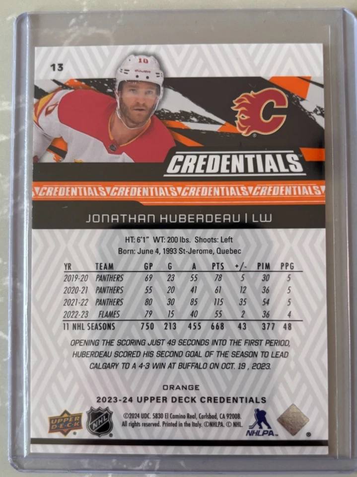 2023-24 Credentials Jonathan Huberdeau /249 #13 Calgary Flames - Image 2 of 2