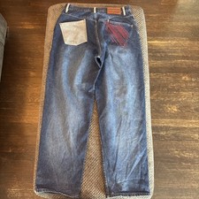 Y2K Platinum Fubu Embroidered Patches Pockets Baggy Jeans Vintage Mens 34x34