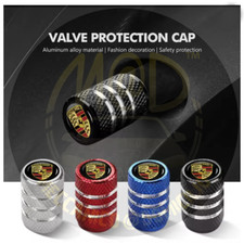 Kit 4 Tappi Metallo Coprivalvole Ruote PORSCHE disp. Nero - Silver - Blu - Rossi