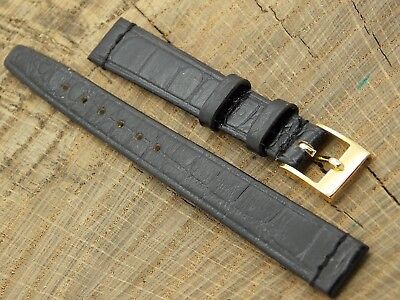 Accutron Vintage Black Leather Watch Band with Gold Tone Buckle