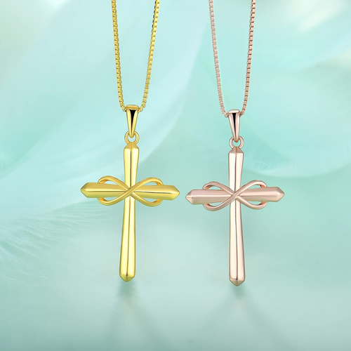 Infinity Cross Necklace Jewelry Gifts for Mom Women 925 Sterling Silver Pendant - Picture 4 of 6