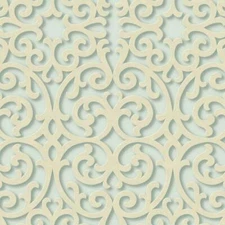 3-D Dimensional Cream Textured Scroll on Teal Sure Strip Wallpaper TD4725