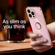 For iPhone 16 17 Pro Max 14/13 Electroplating TPU Ring Stand Lens Protect Case