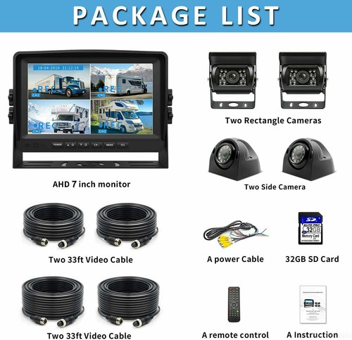7 Zoll Quad Monitor DVR SD Recorder Seite Rückansicht Rückfahrkamerasystem für LKW - Bild 11 von 12