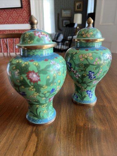 Rare Pair Antique Cloisonne Temple Jars, Made In China, 7” H; Early 20th C. - Picture 22 of 22